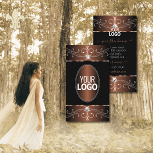 Elegant Black and Brown Ornate Ornaments with Logo Business Card