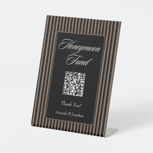 Elegant Black and Brown Stripes Honeymoon Fund Pedestal Sign