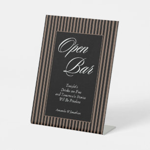 Elegant Black and Brown Stripes Open Bar Pedestal Sign