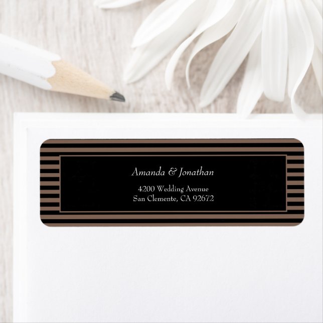 Elegant Black and Brown Stripes Return Address (Insitu)