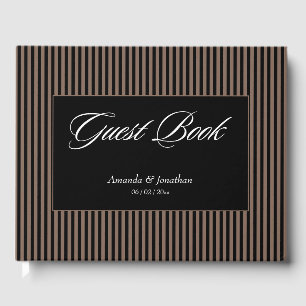 Elegant Black and Brown Stripes Wedding Guest Book