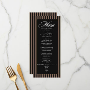 Elegant Black and Brown Vertical Stripes Wedding Menu
