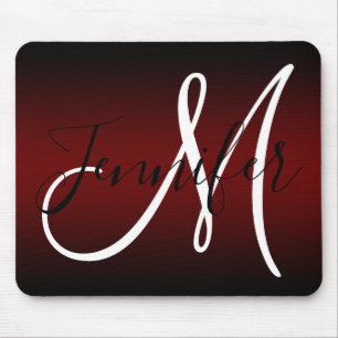 Elegant Black and Burgundy Ombre Monogram Mouse Pad