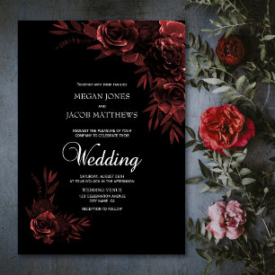 Elegant Black and Copper Floral Wedding Invitation
