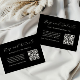 Elegant Black and Cream QR Code Wedding RSVP Card