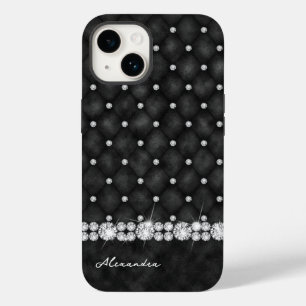 Elegant Black and Diamond Faux Glitter Monogram Case-Mate iPhone 14 Case