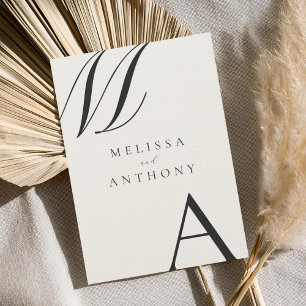 Elegant Black and Ecru Monogram Minimalist Wedding Invitation