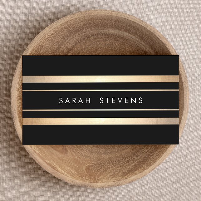 Elegant Black and Faux Foil Gold Striped Modern Business Card (Creator Uploaded)