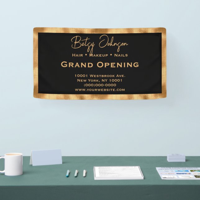 Elegant Black and Faux Gold Foil Business Sign (Tradeshow)
