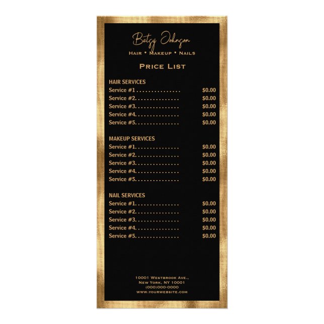 Elegant Black and Faux Gold Foil Rack Card (Front)