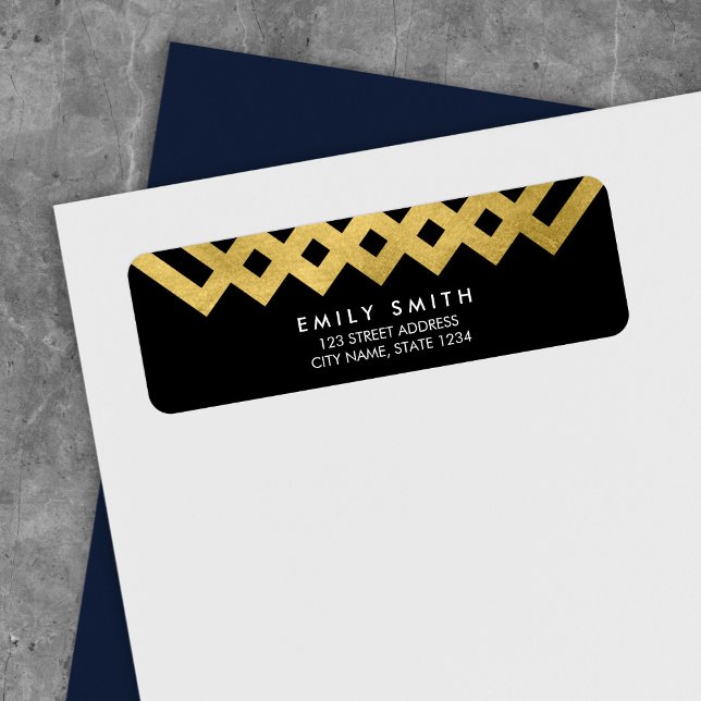 Elegant Black and Faux Gold Geometric Address (Creator Uploaded)