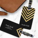 Elegant Black and Faux Gold Geometric Luggage Tag<br><div class="desc">Stand out with this stylish black luggage tag featuring an elegant faux gold geometric design. Personalise this tag with your information and for more options such as to change the font and it's size click the "Customise it" button. *Please note that the Zazzle Watermark that appears in the zoom preview...</div>