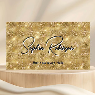 Elegant Black and Faux Gold Glitter Business Card