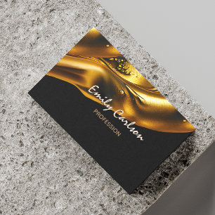 Elegant black and faux liquid gold business card