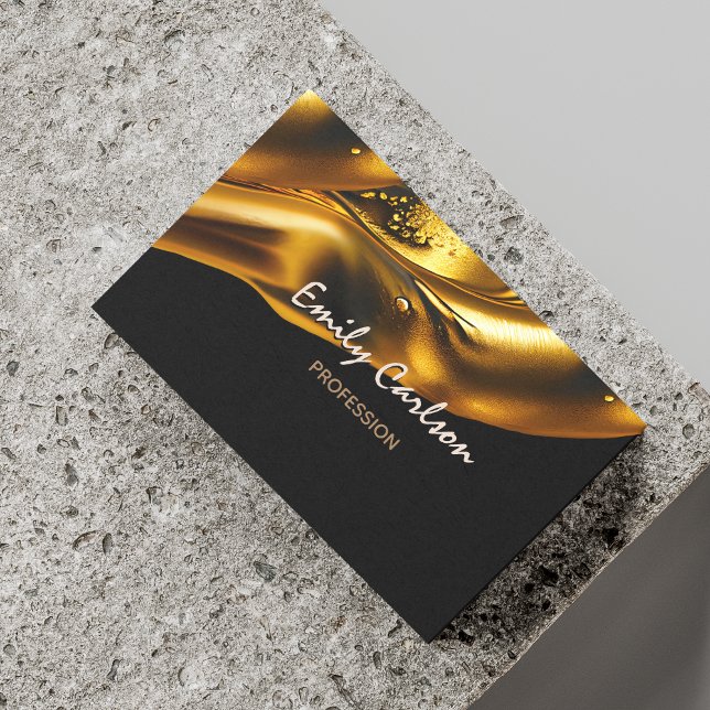 Elegant black and faux liquid gold  business card (Creator Uploaded)