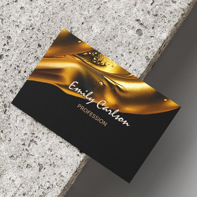 Elegant black and faux liquid gold magnetic business card (Creator Uploaded)