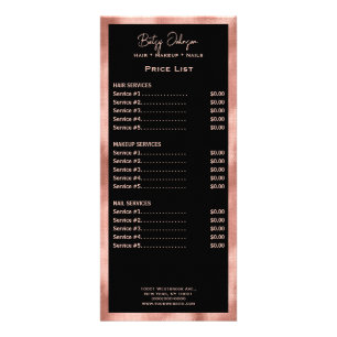 Elegant Black and Faux Rose Gold Foil Rack Card