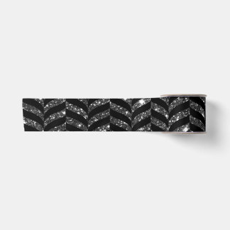 Elegant Black And Glitter Look Chevron Print Satin Ribbon