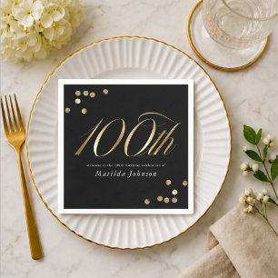 Elegant Black and Gold 100th Birthday Party Napkin
