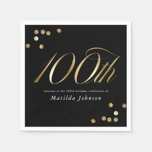 Elegant Black and Gold 100th Birthday Party Napkin