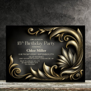 Elegant Black and Gold 18th Birthday Party Invitation