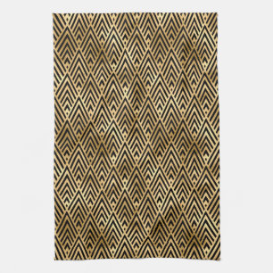 Elegant Black and Gold 1920s Art Deco Vintage Tea Towel