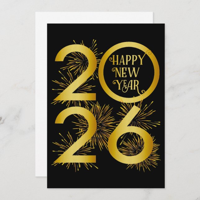 Elegant Black and Gold 2026 New Year Greeting Holiday Card (Front/Back)