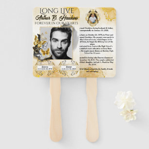 Elegant Black and Gold 2 Photos Funeral/Memorial Hand Fan