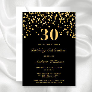 Elegant Black And Gold 30th Birthday Invitation