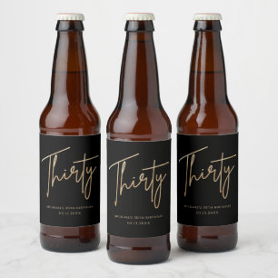 Elegant Black and Gold 30th Birthday Party Beer Bottle Label