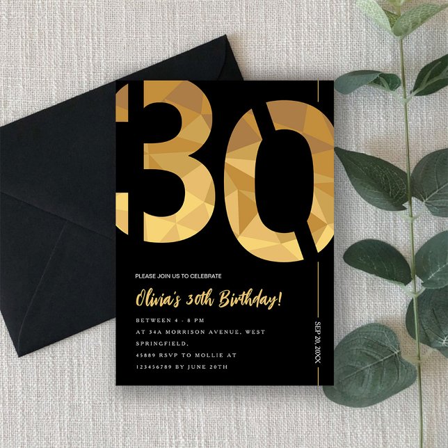 Elegant black and gold 30th Birthday Party Invitation (Creator Uploaded)