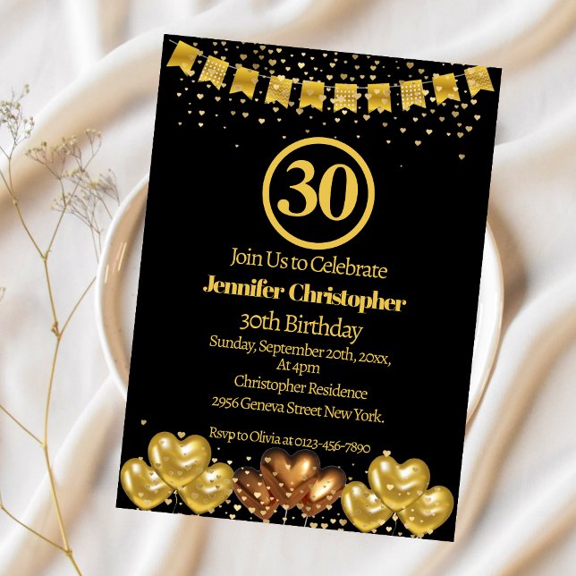 Elegant Black and gold 30th Birthday Party  Invitation (Creator Uploaded)