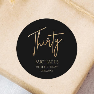 Elegant Black and Gold 30th Birthday Party Invite Classic Round Sticker