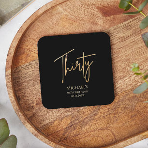 Elegant Black and Gold 30th Birthday Party  Square Paper Coaster