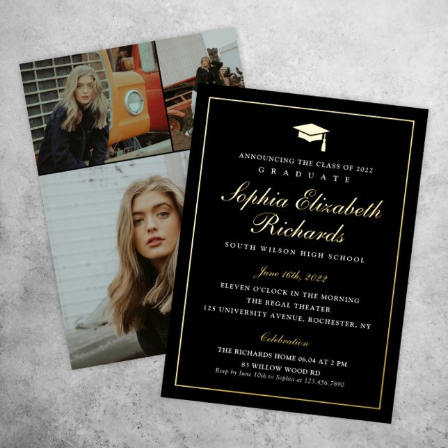 Elegant Black and Gold 3 Photo Graduation  (Creator Uploaded)