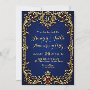 Elegant Black and Gold 40th Anniversary Invitation