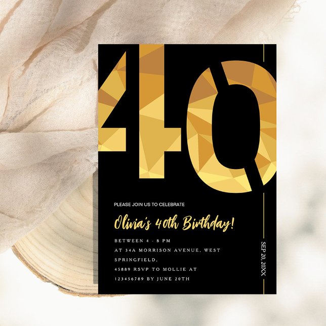 Elegant black and gold 40th Birthday Party Invitation (Creator Uploaded)