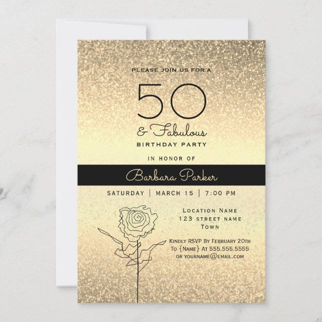 Elegant Black and Gold 50th Birthday Invitation (Front)