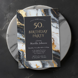 Elegant Black and Gold 50th Birthday Invitation
