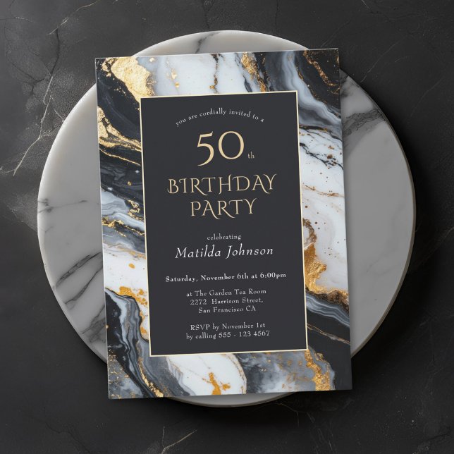 Elegant Black and Gold 50th Birthday Invitation (Elegant Black and Gold 50th Birthday Invitation)