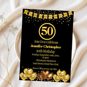 Elegant Black and gold 50th Birthday Invitations