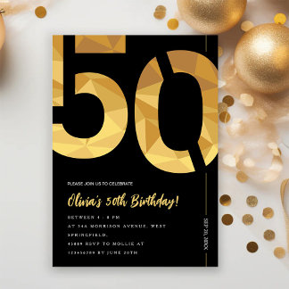 Elegant black and gold 50th Birthday Party Invitation