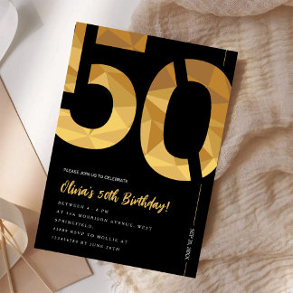 Elegant black and gold 50th Birthday Party Invitation