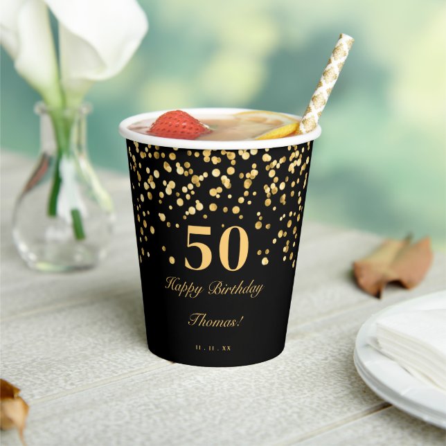 Elegant Black And Gold 50th Birthday Party  Paper Cups (Insitu)