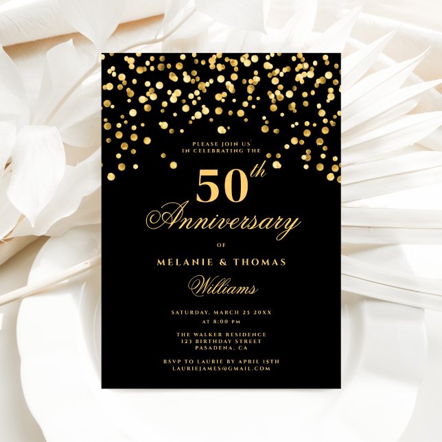 Elegant Black And Gold 50th Wedding Anniversary Invitation (Creator Uploaded)