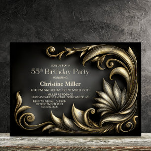 Elegant Black and Gold 55th Birthday Party Invitation