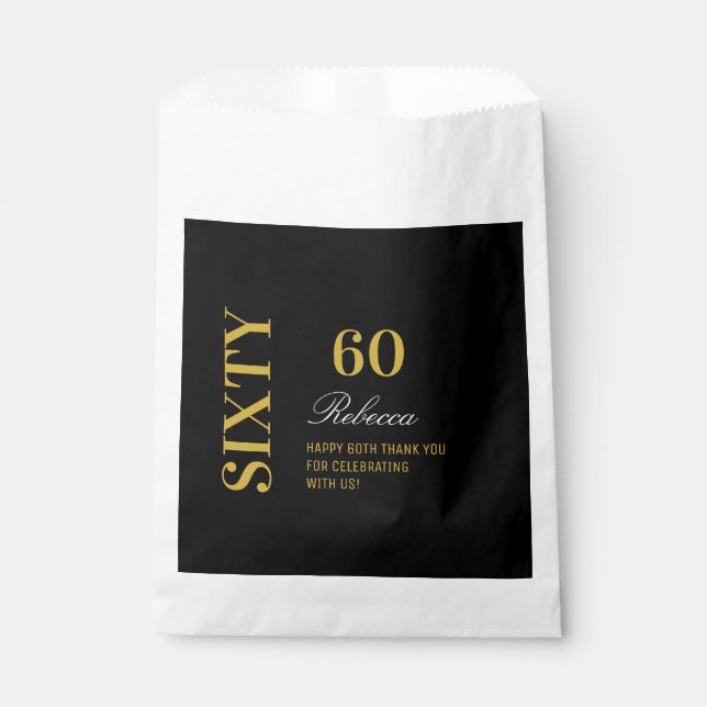 Elegant Black and Gold 60th Birthday Party  Favour Bags (Front)
