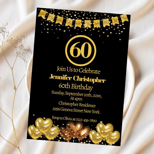 Elegant Black and gold 60th Birthday Party  Invitation (Creator Uploaded)