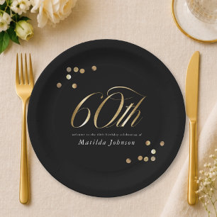 Elegant Black and Gold 60th Birthday Party Paper Plate
