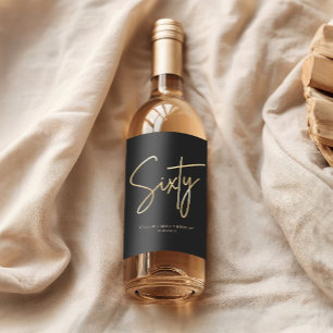 Elegant Black and Gold 60th Birthday Party Wine Label